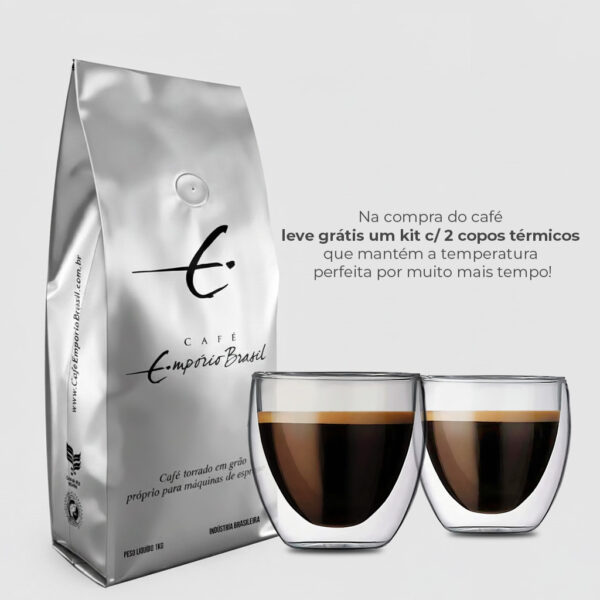 Café Torrado em Grãos Empório Brasil Prata 1kg Grátis 2 copos térmicos